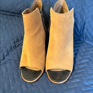 Tan Peep-Toe Ankle Boots